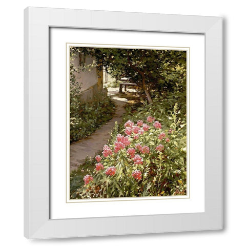 Grandmothers Courtyard White Modern Wood Framed Art Print with Double Matting by Adamov, Alexey
