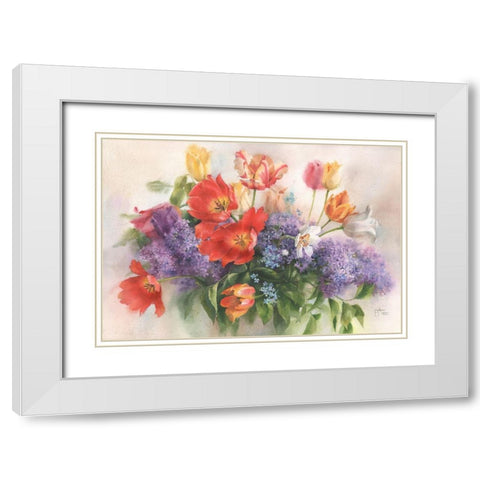Bouquet of Lilac and Tulips White Modern Wood Framed Art Print with Double Matting by Besedina, Anastasiia