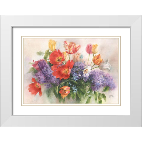 Bouquet of Lilac and Tulips White Modern Wood Framed Art Print with Double Matting by Besedina, Anastasiia