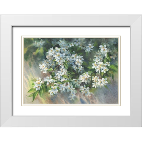 Jasmin Branch on the Fence White Modern Wood Framed Art Print with Double Matting by Besedina, Anastasiia