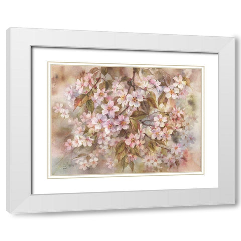 Sakura White Modern Wood Framed Art Print with Double Matting by Besedina, Anastasiia