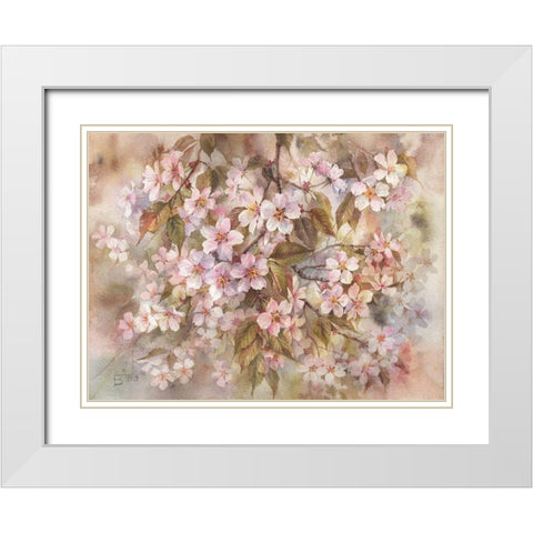 Sakura White Modern Wood Framed Art Print with Double Matting by Besedina, Anastasiia