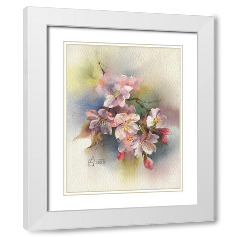 Rose Branch II White Modern Wood Framed Art Print with Double Matting by Besedina, Anastasiia