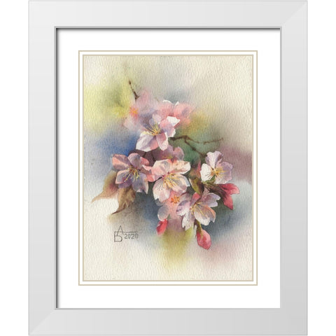 Rose Branch II White Modern Wood Framed Art Print with Double Matting by Besedina, Anastasiia