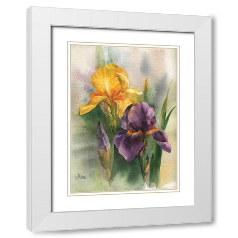 Yellow and Purple Iris White Modern Wood Framed Art Print with Double Matting by Besedina, Anastasiia