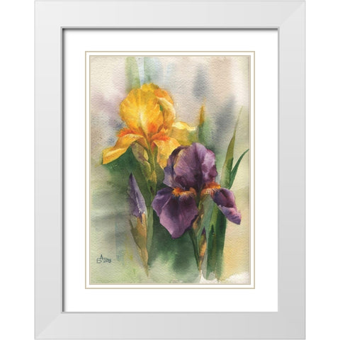 Yellow and Purple Iris White Modern Wood Framed Art Print with Double Matting by Besedina, Anastasiia