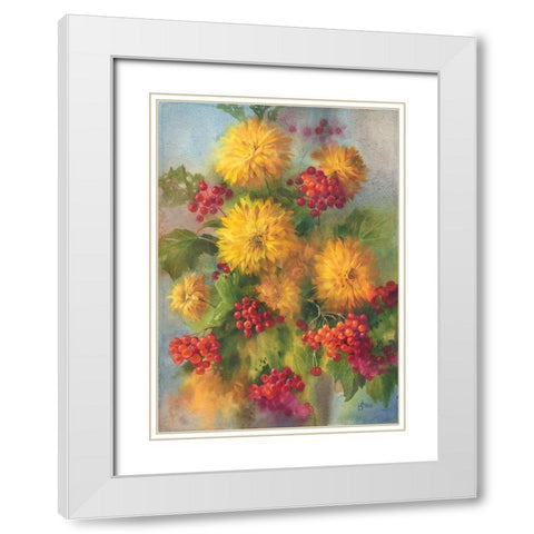 Rowen Berry and Golden Balls White Modern Wood Framed Art Print with Double Matting by Besedina, Anastasiia