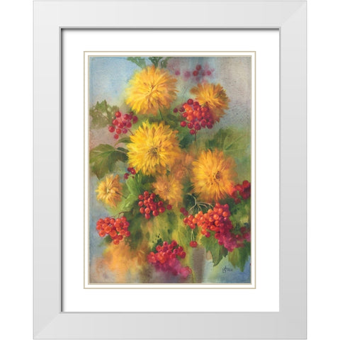Rowen Berry and Golden Balls White Modern Wood Framed Art Print with Double Matting by Besedina, Anastasiia
