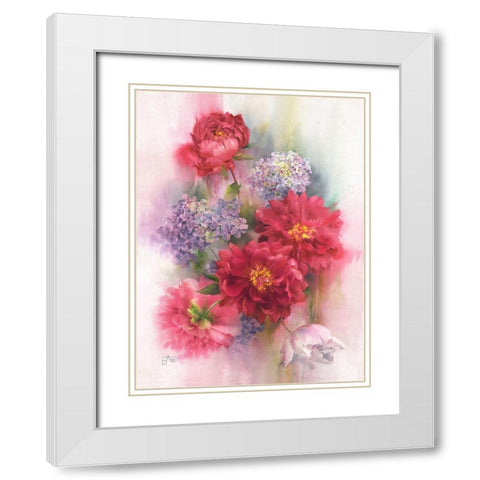 Peonies and Hydrangeas White Modern Wood Framed Art Print with Double Matting by Besedina, Anastasiia