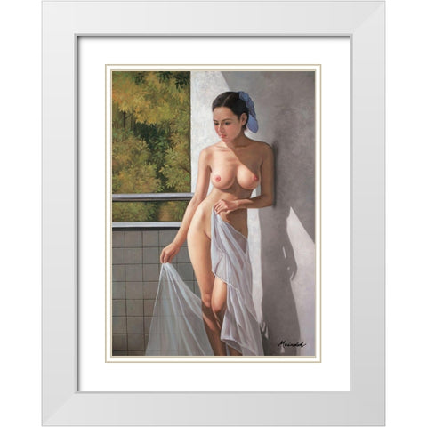 Lovely Morning at Balcony II White Modern Wood Framed Art Print with Double Matting by Maindok, Paul