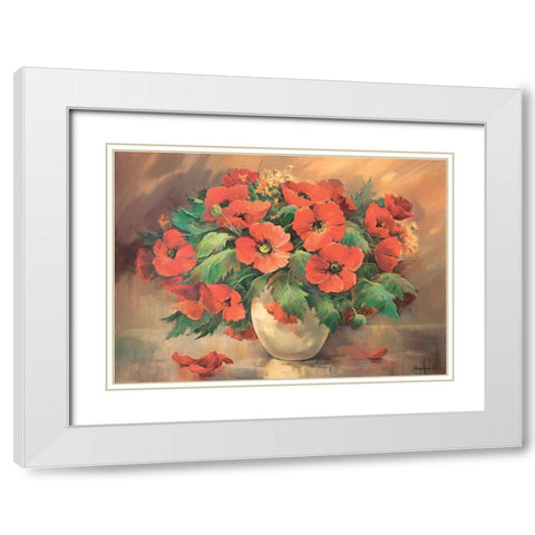 Poppies in Vase White Modern Wood Framed Art Print with Double Matting by Belousova, Irina