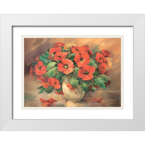 Poppies in Vase White Modern Wood Framed Art Print with Double Matting by Belousova, Irina