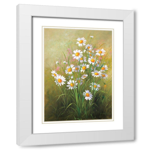 White Flowers White Modern Wood Framed Art Print with Double Matting by Fasani
