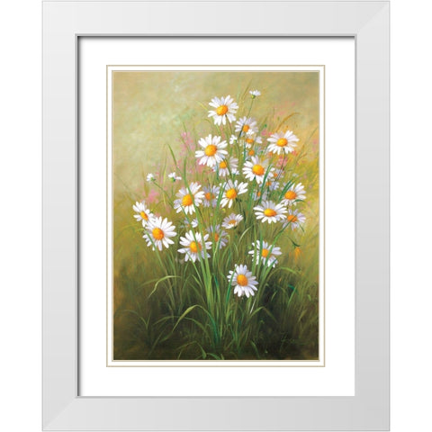 White Flowers White Modern Wood Framed Art Print with Double Matting by Fasani