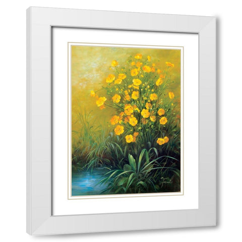 Yellow Flowers White Modern Wood Framed Art Print with Double Matting by Fasani