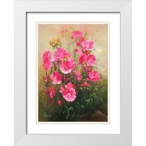 Red Flowers White Modern Wood Framed Art Print with Double Matting by Fasani