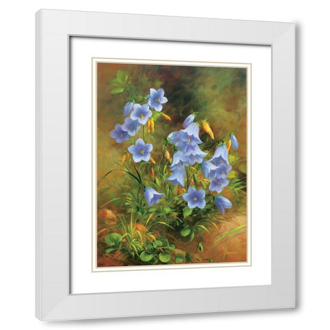 Blue Flowers White Modern Wood Framed Art Print with Double Matting by Fasani