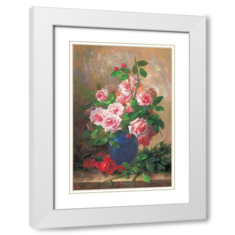 Roses II White Modern Wood Framed Art Print with Double Matting by Piliszek, Beata