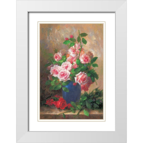 Roses II White Modern Wood Framed Art Print with Double Matting by Piliszek, Beata