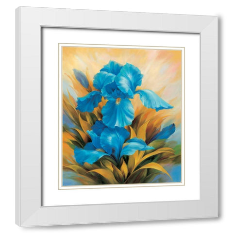The Blue Iris White Modern Wood Framed Art Print with Double Matting by Skorupska, Patrycja
