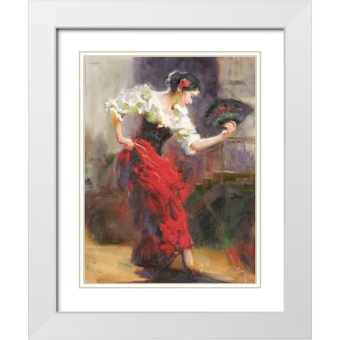 Flamenco White Modern Wood Framed Art Print with Double Matting by Noches, Fernando