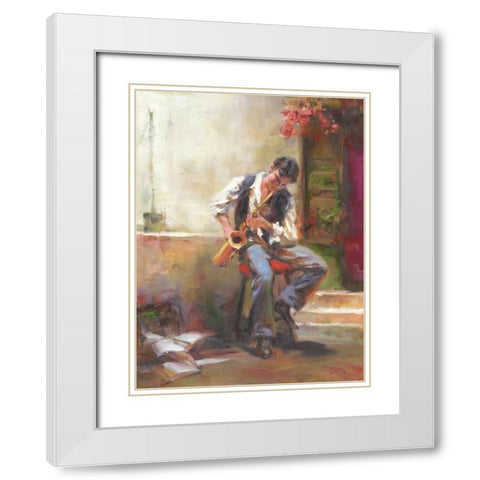 A Boy with Trumpet White Modern Wood Framed Art Print with Double Matting by Noches, Fernando
