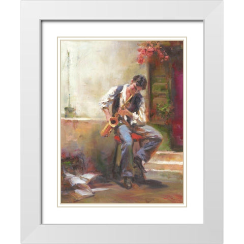 A Boy with Trumpet White Modern Wood Framed Art Print with Double Matting by Noches, Fernando