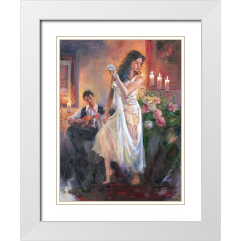 The Boy with Dancing Girl White Modern Wood Framed Art Print with Double Matting by Noches, Fernando