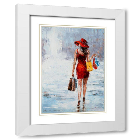 Shopping Girl in Red White Modern Wood Framed Art Print with Double Matting by Kowalik, Jolanta