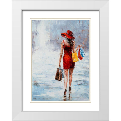 Shopping Girl in Red White Modern Wood Framed Art Print with Double Matting by Kowalik, Jolanta