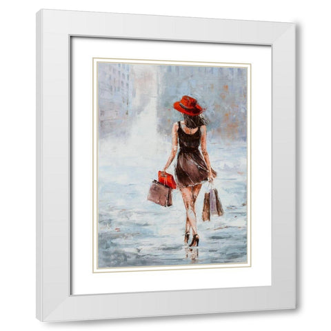 Shopping Girl in Brown White Modern Wood Framed Art Print with Double Matting by Kowalik, Jolanta