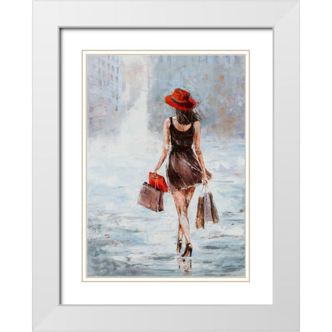 Shopping Girl in Brown White Modern Wood Framed Art Print with Double Matting by Kowalik, Jolanta