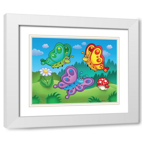 Happy Butterflies White Modern Wood Framed Art Print with Double Matting by Viskova, Klara