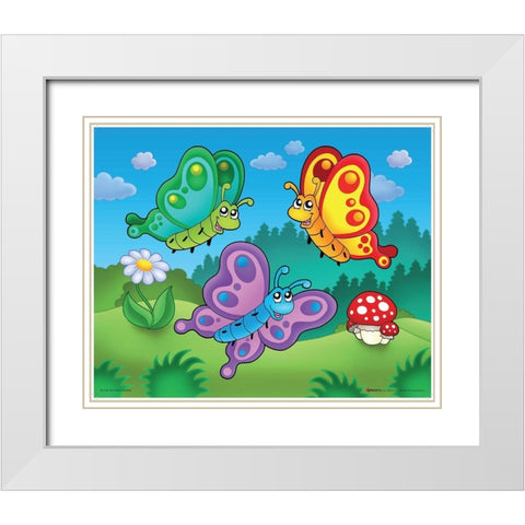 Happy Butterflies White Modern Wood Framed Art Print with Double Matting by Viskova, Klara