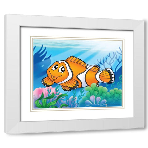 Happy Orange Fish White Modern Wood Framed Art Print with Double Matting by Viskova, Klara