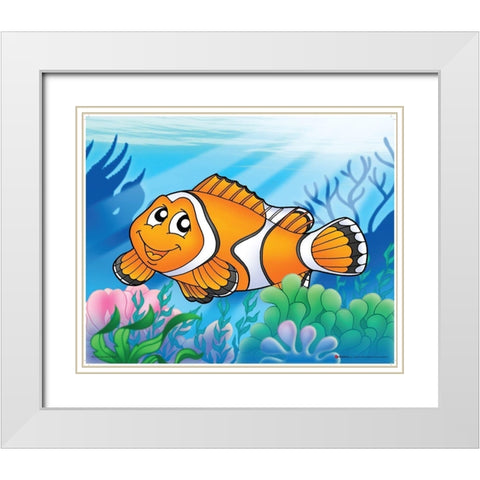 Happy Orange Fish White Modern Wood Framed Art Print with Double Matting by Viskova, Klara