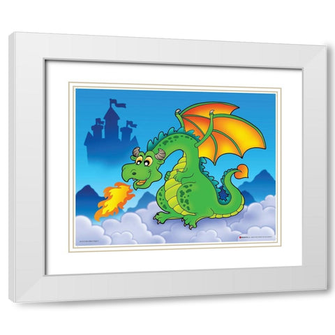 Happy Green Dragon White Modern Wood Framed Art Print with Double Matting by Viskova, Klara