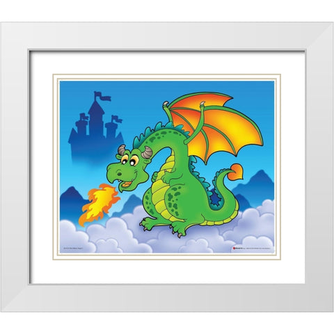 Happy Green Dragon White Modern Wood Framed Art Print with Double Matting by Viskova, Klara