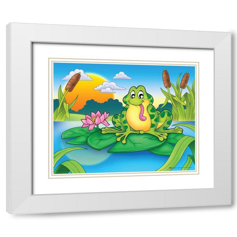 Lucky Frog White Modern Wood Framed Art Print with Double Matting by Viskova, Klara