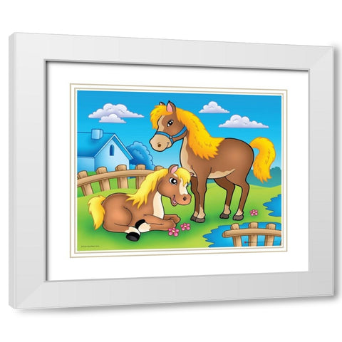 Happy Horses White Modern Wood Framed Art Print with Double Matting by Viskova, Klara