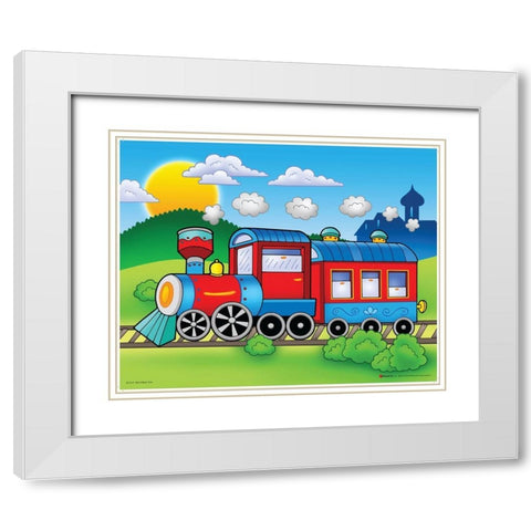 Red Train White Modern Wood Framed Art Print with Double Matting by Viskova, Klara
