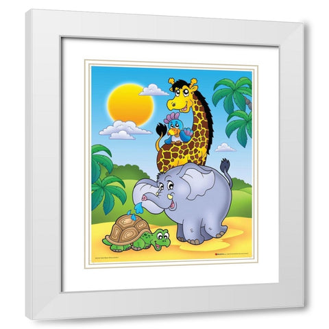 Happy African Animals II White Modern Wood Framed Art Print with Double Matting by Viskova, Klara