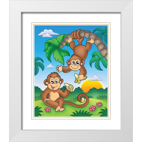 Happy Monkies White Modern Wood Framed Art Print with Double Matting by Viskova, Klara
