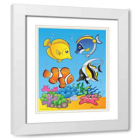 Happy Fishes White Modern Wood Framed Art Print with Double Matting by Viskova, Klara