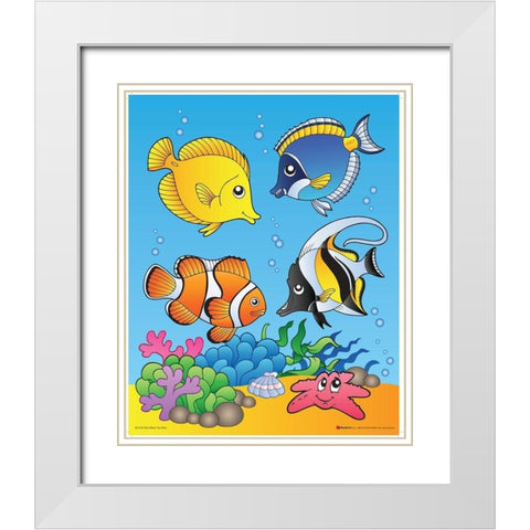 Happy Fishes White Modern Wood Framed Art Print with Double Matting by Viskova, Klara