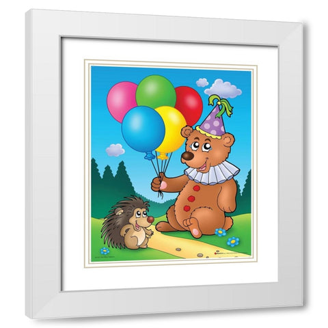 Happy Teddy Bear  White Modern Wood Framed Art Print with Double Matting by Viskova, Klara