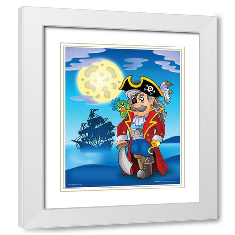 Pirate with Big Moon White Modern Wood Framed Art Print with Double Matting by Viskova, Klara