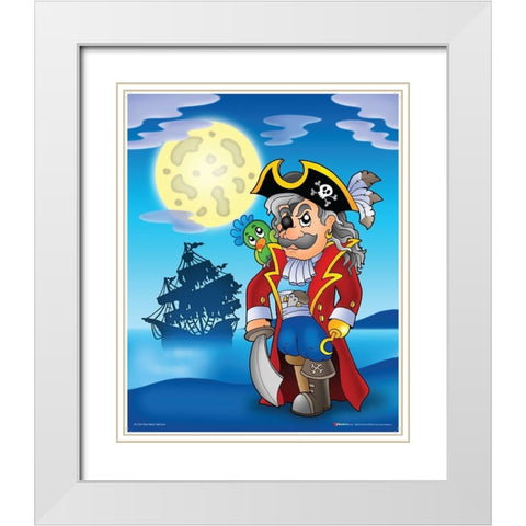 Pirate with Big Moon White Modern Wood Framed Art Print with Double Matting by Viskova, Klara
