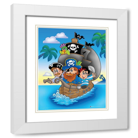 Pirates on the Ship White Modern Wood Framed Art Print with Double Matting by Viskova, Klara