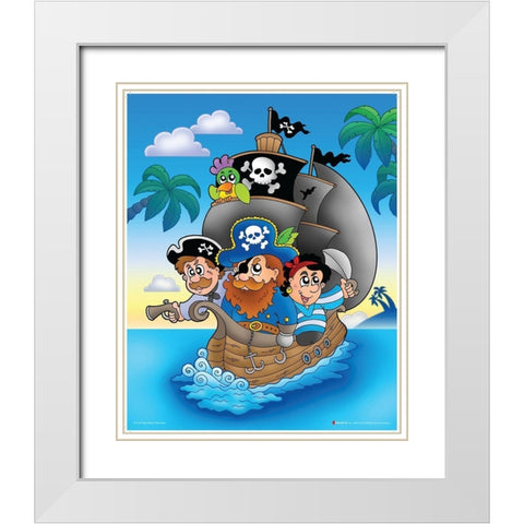 Pirates on the Ship White Modern Wood Framed Art Print with Double Matting by Viskova, Klara